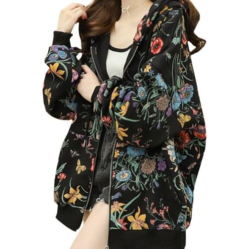 Winter Casual Retro Fleece Mid-length Women Hoody Sweatshirt Print Harajuku Beautiful Dragonfly Morning Glory Pullover Female