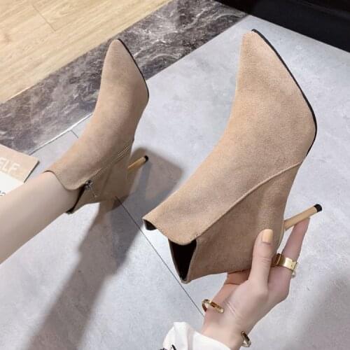 Woman Boots Flock Pointed Toe Shoes For Women 2021 Winter High Boots Ankle Female Boots Korean Style Womens Rubber Boots