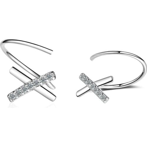 Simple Cross X Cubic Zirconia 925 Sterling Silver Clip On Earrings For Women Wave Ear Fashion No Piercing Jewelry Gifts