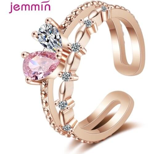 Korean Real S925 Sterling Silver Oval Crystal CZ Ring Gold Color Opening Finger Rings for Women New Party Wedding Jewelry Gifts