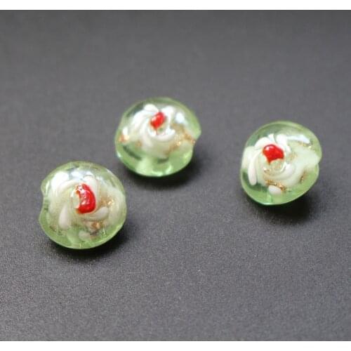 20pcs/Lot 16mm*14mm*10mm Light Green colors Lampwork Glass Beads Flower Flat Beads Charms for jewelry making