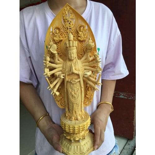 43cm Large TOP GOOD Wood carving ART HOME Talisman Bless safe GOOD LUCK Thousands Hands Guanyin buddha HAND wood carving statue