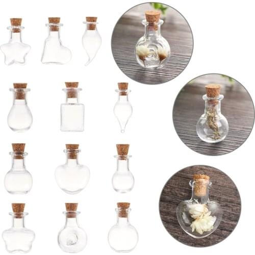 5pcs Mini Glass Cork Bottles Empty Sample Jars Wishing Bottle Wedding Home Decoration DIY Pendants Cork Stopper Storage Vial