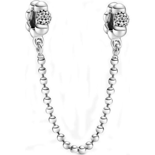 Free Shipping 925 Sterling Silver Beads and Pave Safety Chain Charm Fit Original Pandora Bracelets For Women DIY Jewelry Beads