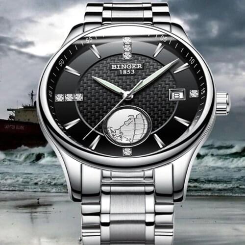 Earth carving Top Brand Luxury BINGER Switzerland Men Watch Mens Fashion Business Wristwatch Male Automatic Mechanical Watch