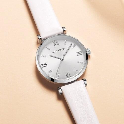 MINI FOCUS Luxury Quartz Watches Women White Leather Strap Simple Watch Lady Woman Waterproof Wristwatch Fashion Casual Watches