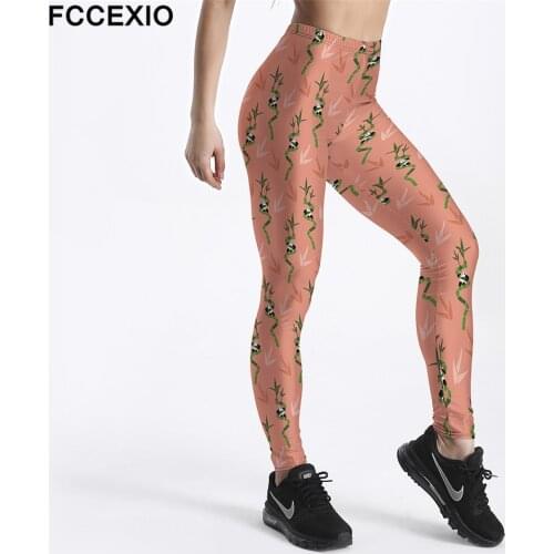 FCCEXIO Elastic Force New Female Slim Sporting Workout Women Skinny Leggings Breathable Fashion Small Panda Print Fitness Leggin