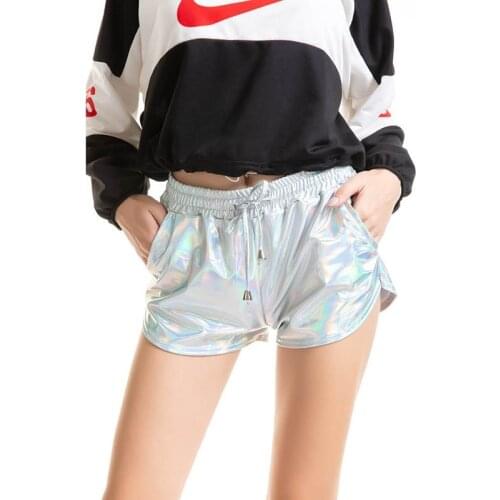 Summer Women Pole Dance Shorts Shiny Metallic Pole Fitness Rave Festival Costume Elastic Waist Sexy Clubwear Mini Short HotPants