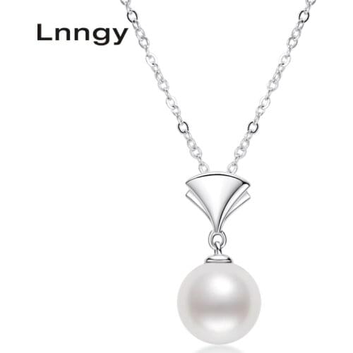 Lnngy 925 Sterling Silver Chain Necklace 7.5-8mm Natural Freshwater Pearl Pendant Necklace for Women with Silver Chain Necklace