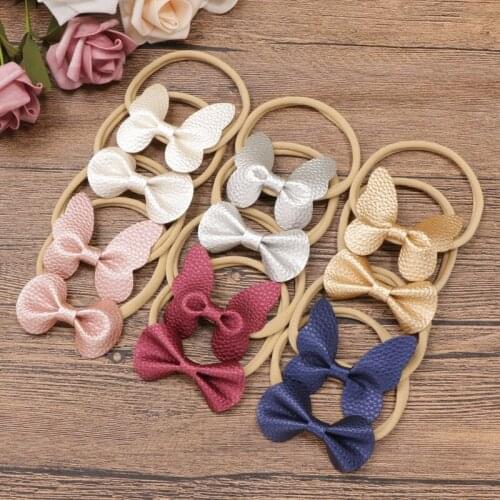Toddler Fashion Leather Butterfly Traceless Nylon Hairband Solid Color Round Ears Elastic Infant Headband Sweet Hair Accessories