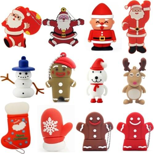 Cartoon USB2.0 Flash Drive santa USB Flash Drive 4GB 8GB 16GB 32GB 64GB Elk Memory Stick Christmas tree Pen Drive christma gift