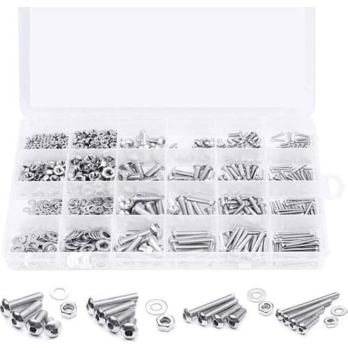 880Pcs/Box 304 Stainless Steel M2 M3 M4 M5 Hex Socket Head Pan Head Screw Set Screw,Nut And Washer Combination Kit Assortment