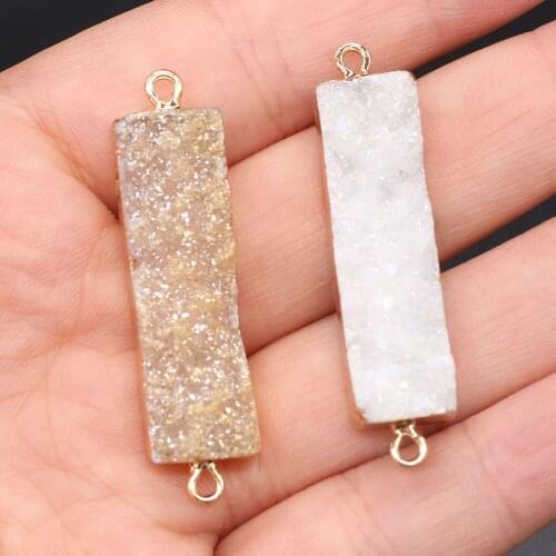 Natural Druzy Agates Pendant Charms Stone Connector Long Strip Pendant Connector DIY for Necklace or Jewelry Making Size 10x43mm