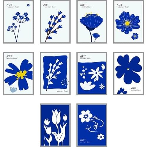 Cartoon Flower Poster Home Decor Modern Art Blue Color Picture Wall Art Canvas Painting Nordic Prints For Kids Domitory Design