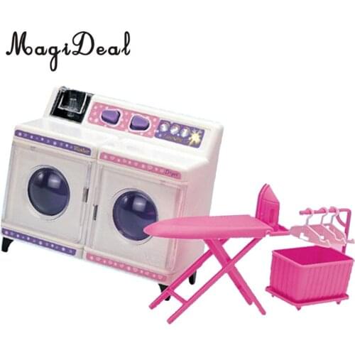 Plastic Dollhouse Washing Machine Kit Play Set for 1/6 Doll 12 Inch Action Figure Acc Furniture Decro Children Pretend Play Toy