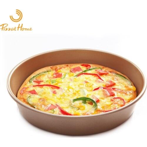 PizzAtHome 9 inch Pizza Pan Carbon Steel Non-stick Plate Pan Deep Dish Bakeware Round Pizza Tray Bread Mould Baking Tool