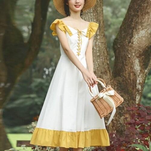 French Retro Solid Dress Elegant Women Sweet Designer Patchwork Ruffle Bandage Long Dress Female Summer Chic Tender Fairy Dress