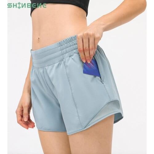 SHINBENE 4" Lined Mid Rise Gym Running Shorts Women Breathable Mesh Panel Sport Fitness Yoga Shorts with Hidden Zipper Pocket