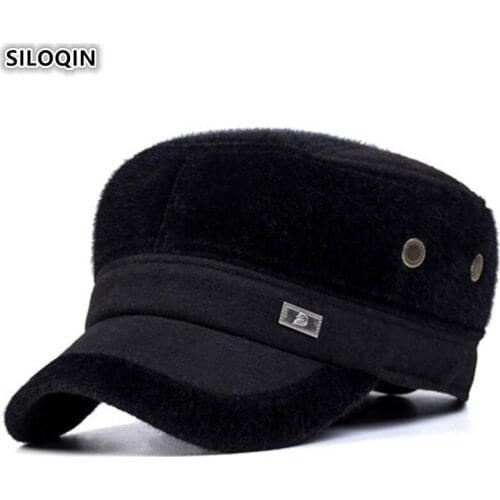 SILOQIN Adjustable Size Middle-aged Warm Hats Mens Flat Cap Thick Warm Army Military Hat 2019 Winter New Dads Earmuffs Caps