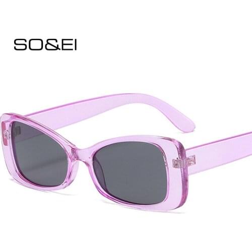 SO&EI Retro Small Rectangle Candy Color Sunglasses Women Fashion Gradient Shades UV400 Men Trending Square Jelly Tea Sun Glasses