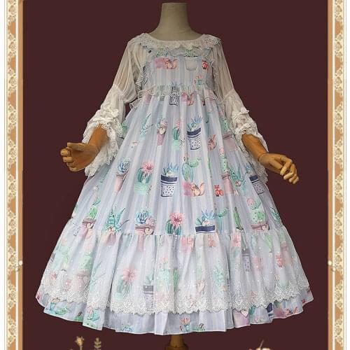 Succulent Plants ~ Sweet High Waist Casual Lolita Dress by Infanta