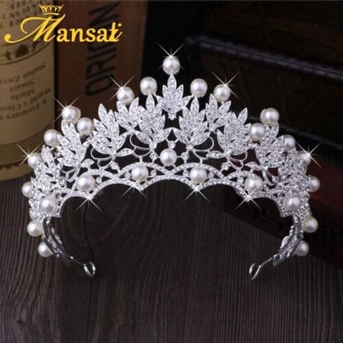 Gorgeous Wedding Tiara Simulated Pearls Jewelry Diadem Shiny Bridal Crown Big Queen Tiaras Rhinestone Crystal Hair jewelry HG176