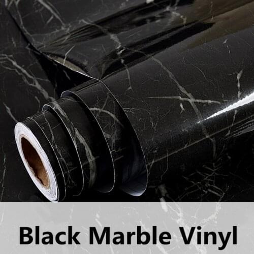 SUNICE Black Granite Marble Vinyl Glossy Film Furniture Table Sticker For Kitchen Counter top Bathroom Living Room