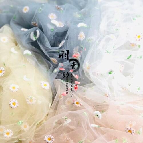 Embroidered Lace Fabric Mesh Gauze Soft Gauze Wedding Daisy Skirt Fabric Encryption Mesh Transparent Yarn