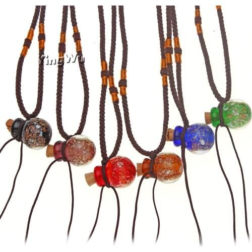 Yingwu 1pc Mix Color Handmade Murano Lampwok Glass Gold Foil Aqua Perfume Bottle Pendants Woven Ropes Necklaces Wedding