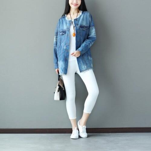 Tassel denim jacket personality hole washed jeans jacket women loose plus size korean coat bomber vintage tide coats and jackets