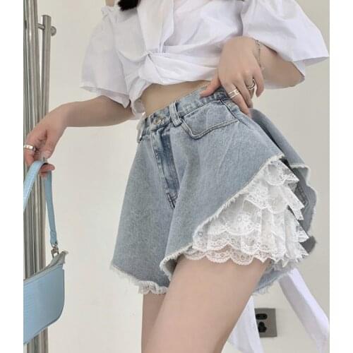 Womens Denim Shorts Summer Thin High-Waisted A-Line Pant 2021 New Loose Wide-Leg Hot Pants Girl Fashion Jeans Casual Clothing