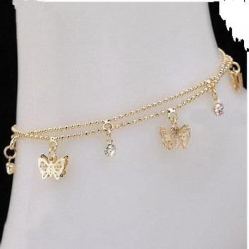 Punk 2020 New Fashion Womens Foot Chain Summer Personality Wild Popular Double Butterfly Lady Legs Anklet Wholesale