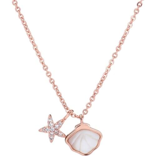 DIC69 Real 925 Sterling Silver Crystal Shell Starfish Charm Pendant Necklace For Women Wedding Party Jewelry Gift Choker Collar