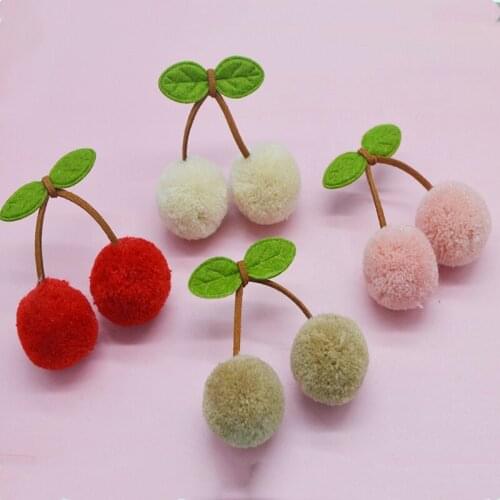 10Pcs/lot 6*6.8cm pompom ball cherry appliques for hair clip accessories, cherry appliques for glove clothing accessories