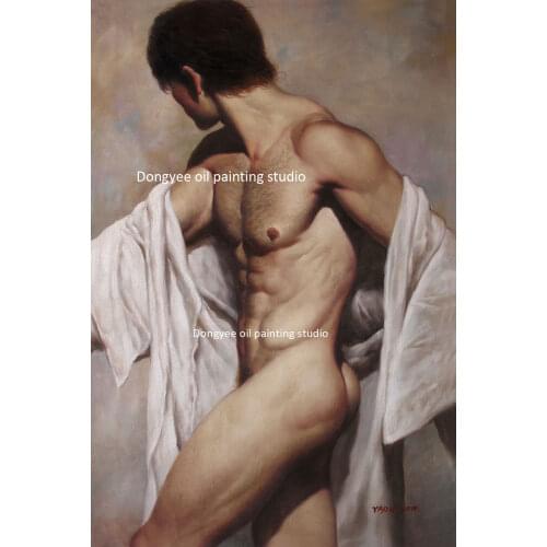100%hand-painted Artwork nude male original oil painting on canvas portrait men signed 24"x36" 014