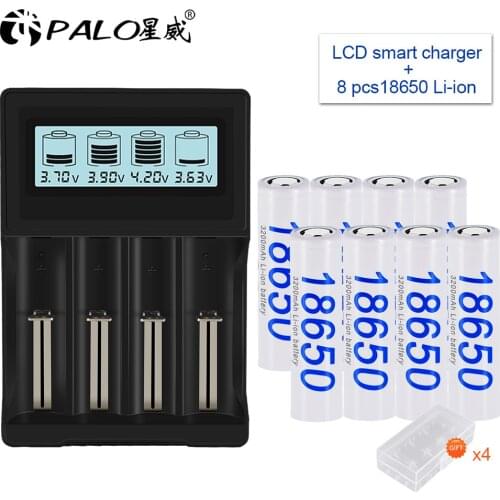 Li ion 3.7V 18650 battery 3.7V rechargeable li-ion battery +LCD Battery charger for 14500 26650 18650 18500 battery