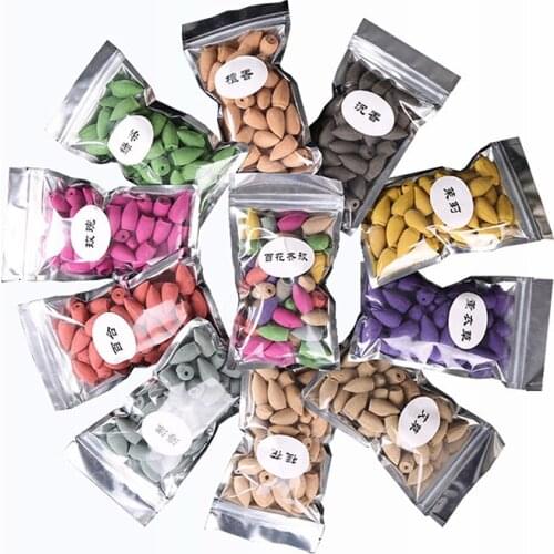 40pcs/Bag Incense Cones Colorful Bullet Shape Incense Rose Lemon Natural Sandalwood Tea Agarwood For Backflow Tower Accessories