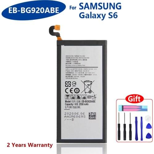 100% Genuine EB-BG920ABE Battery For Samsung GALAXY S6 SM-G920 G920F G920i G920A G920V G9200 G9208 G9209 2550mAh Phone With Tool