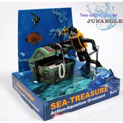 Aquarium Ornament Treasure Frog People Aquarium Landscape Ornament Diver Treasure Box Can Be Connected Air Pump