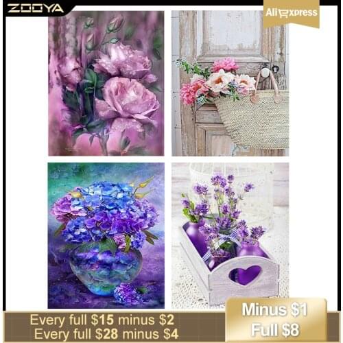 ZOOYA Diamond Painting Full Square Diamond Embroidery Flower Purple Rose Pattern Rhinestones Diamond Mosaic Needlework DIY SF436