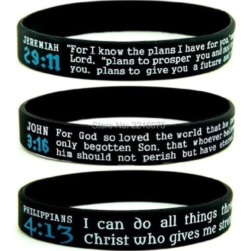 300pcs SCRIPTURE Jeremiah 29:11, John 3:16,Philippians 4:13 Assorted wristband silicone bracelets free shipping by DHL express