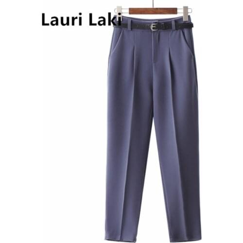 Lauri Laki Elegant Ol Office Straight Pants Women Vintage Harem High Waist Trousers Solid Chic Pants Plus Size Autumn 2020