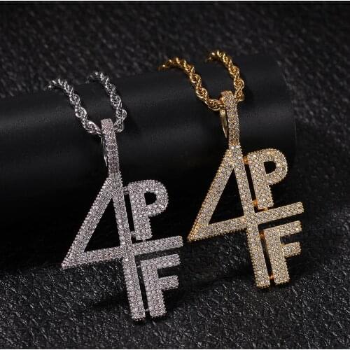 Hip hop 4PF digital letter copper inlaid zircon pendant street dance performance hip hop rap DJ tid