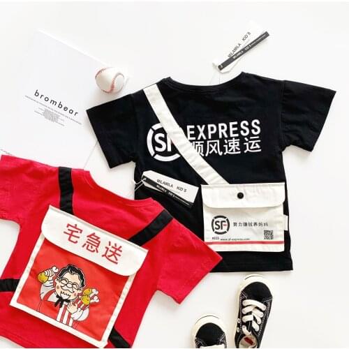 Tonytaobaby Summer New Boys and Girls Personality Cartoon Backpack Childrens Pure Cotton Childrens Short Sleeve