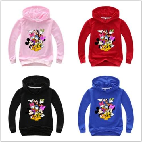 Children Long Sleeve T Shirt Baby Boy Girl Sweatshirt Cartoon Mickey Minnie Donald Duck Print Kid Hooded Clothes Top Tee Costume