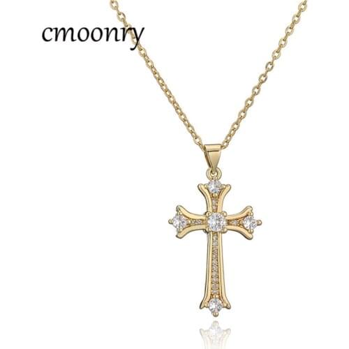 Cmoonry Classic Design Cross Pendant Necklace Hot Sale Cubic Zirconia Christian Jewelry For Women Men Gift