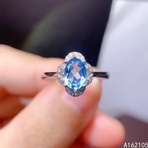 925 pure silver Chinese style natural Aquamarine womens luxury classic oval adjustable gem ring fine jewelry support detection