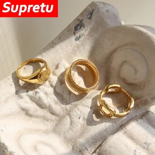 Fashion Simple Design Golden Color Joint Rings Sets for Women Titanium Steel Plating 18K Gold Jewelry Korean Version Finger Ring