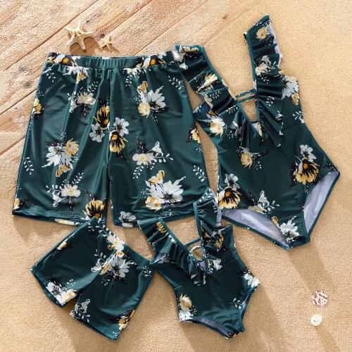 PatPat 2021 New Arrival Family Look Floral Print Ruffle Deep V One-piece Matching Swimsuits