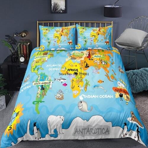 Retro Map 3D Bedding Set Queen Size World Map Duvet Cover Winter Bed Set King Size Comforter Set 2-3 Pieces of Home Textile